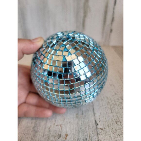 Blue Glass disco ball unique ornament Xmas dance vintage - Picture 5 of 14
